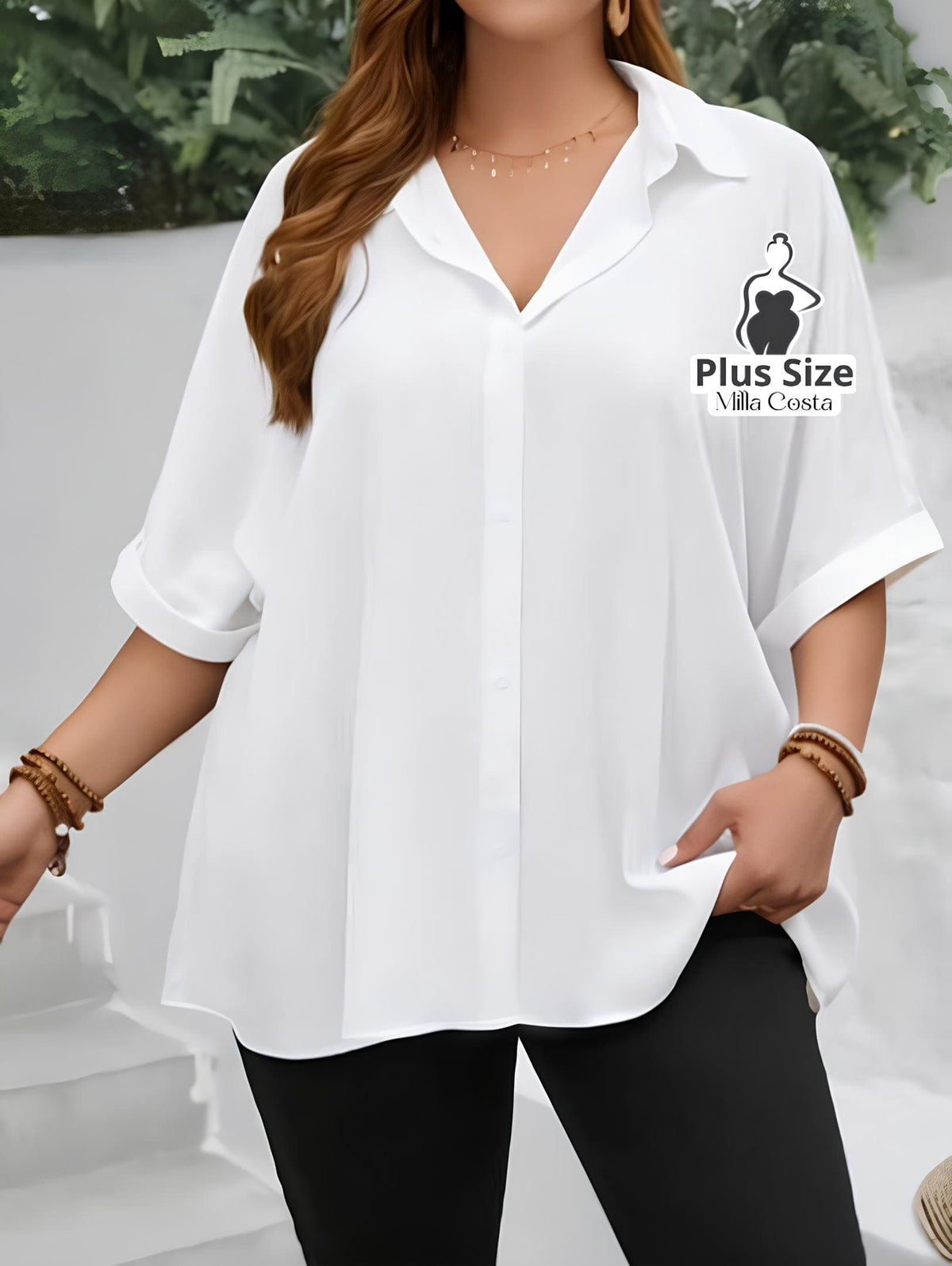 Camisa Social Com Mangas Dobradas Plus Size