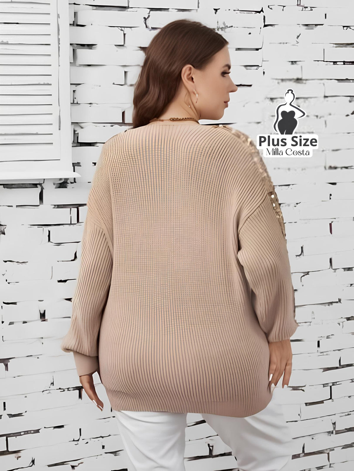 Blusa De Tricô Com Paetês Nas Mangas Plus Size