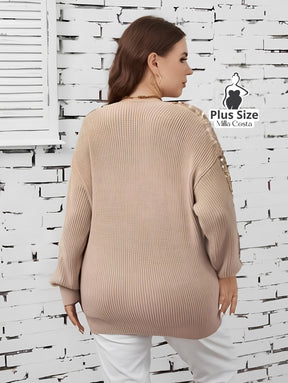 Blusa De Tricô Com Paetês Nas Mangas Plus Size