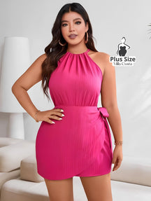 Macacão Curto De Amarração Elegante Plus Size