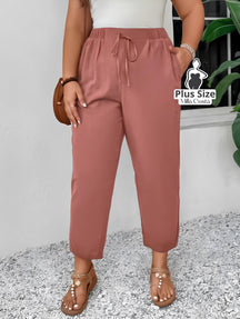 Calça de Cintura Alta Com Cordão Ajustável Plus Size