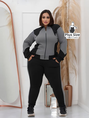 Conjunto Esportivo Com Zíper E Detalhes Modernos Plus Size