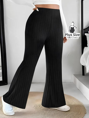 Calça de Malha Canelada Flare Plus Size