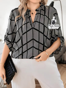 Blusa Elegante Estampada Com Detalhes Modernos Plus Size