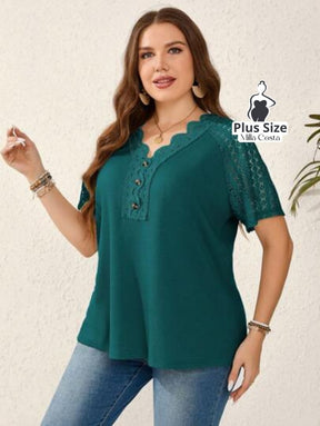 Blusa Com Renda E Detalhes Vazados Plus Size