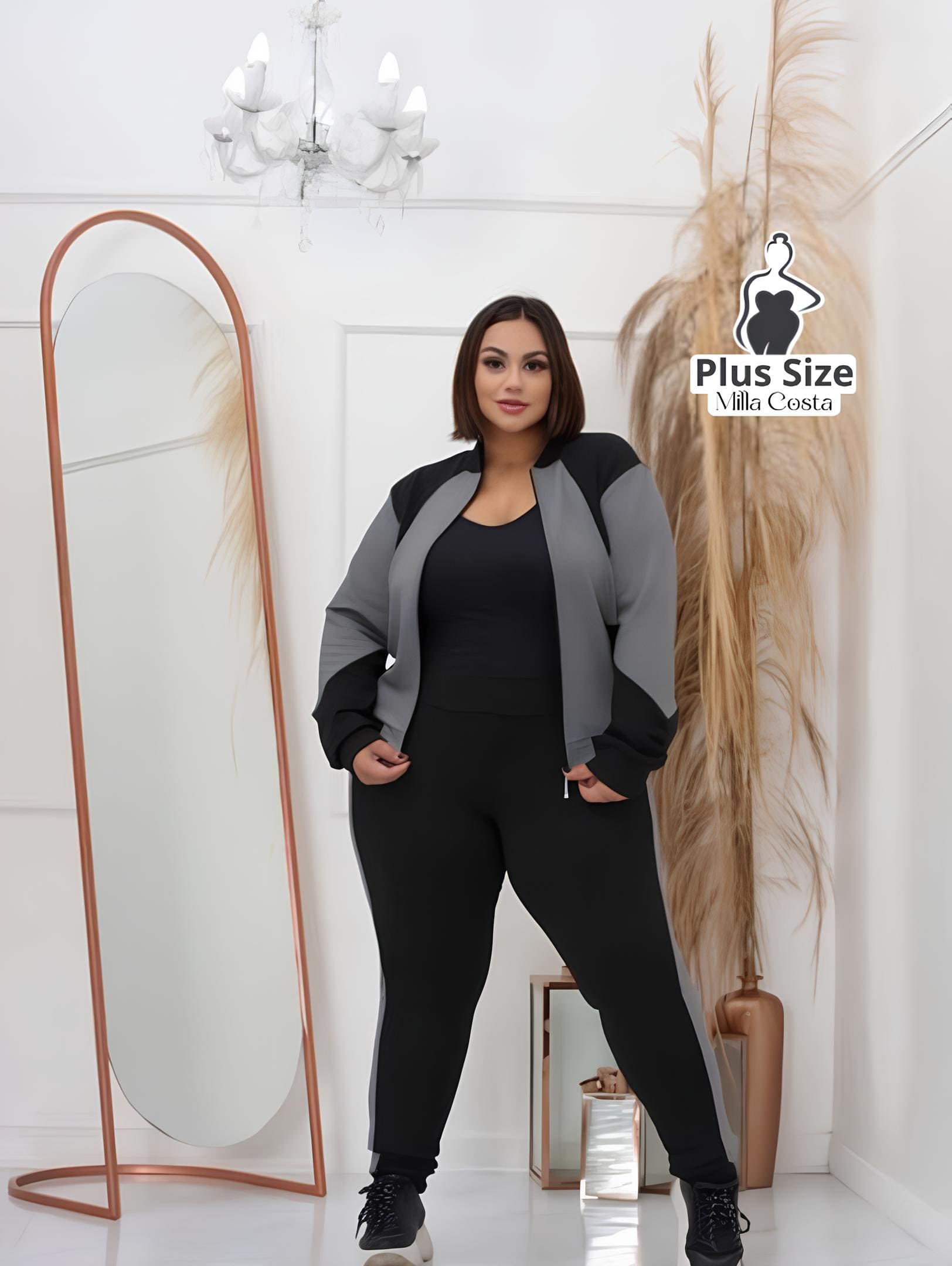 Conjunto Esportivo Com Zíper E Detalhes Modernos Plus Size