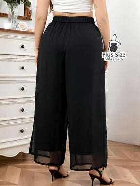 Calça Pantalona Elegante Com Acabamento Delicado Plus Size