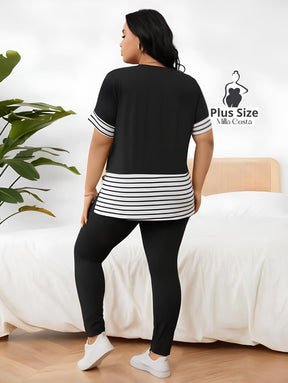 Conjunto Casual Com Detalhe de Listras Plus Size