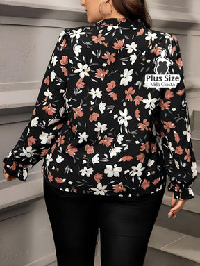 Blusa De Manga Longa Com Estampa Floral Plus Size