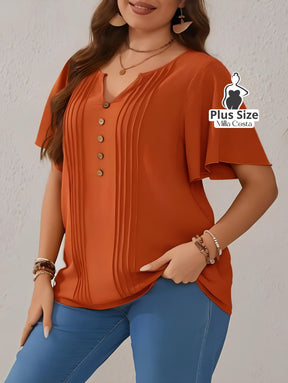 Blusa Com Botões Decorativos E Detalhes De Pregas Plus Size