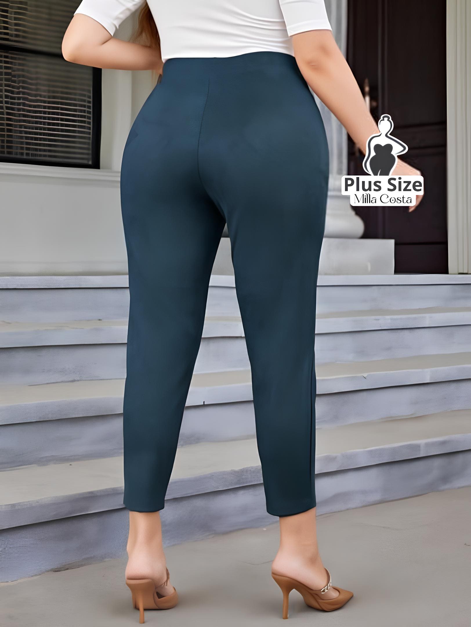 Calça De Cintura Alta Elegante Plus Size