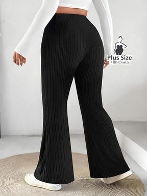 Calça de Malha Canelada Flare Plus Size