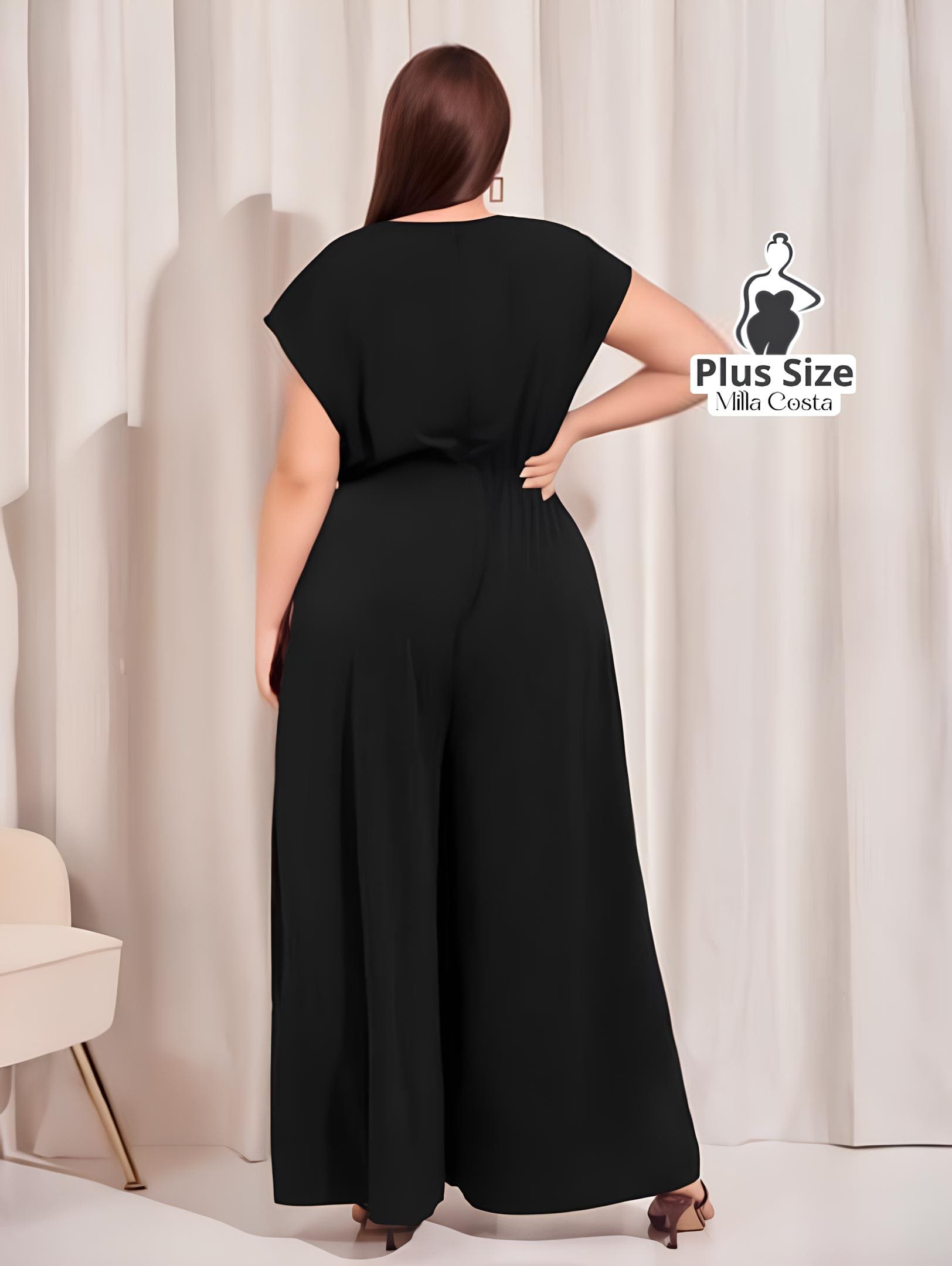 Macacão De Corte Elegante Com Decote V Plus Size