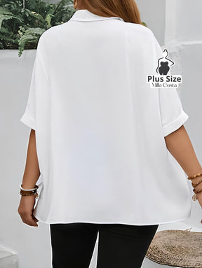 Camisa Social Com Mangas Dobradas Plus Size