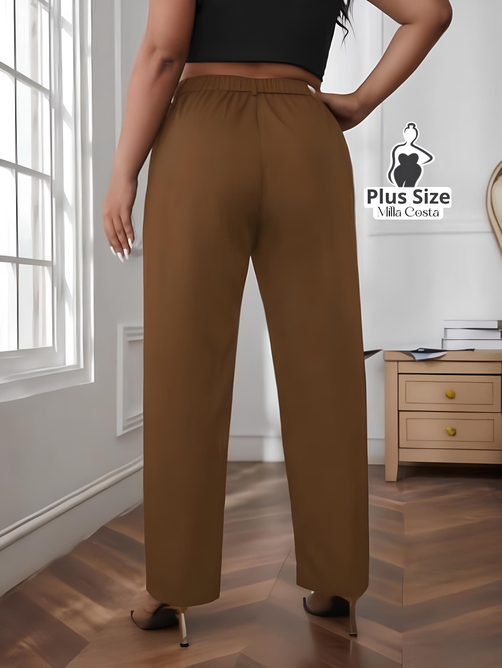 Calça de Alfaiataria Reta Com Cintura Alta Plus Size