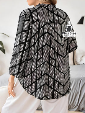 Blusa Elegante Estampada Com Detalhes Modernos Plus Size