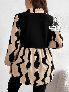 Camisa 2 em 1 com Recorte Elegante e Manga Longa Plus Size