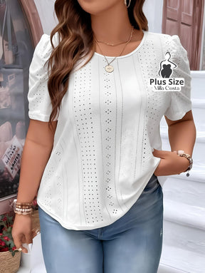 Blusa Em Laise Com Mangas Bufantes Plus Size