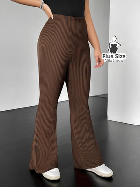 Calça Flare Canelada Confortável Plus Size