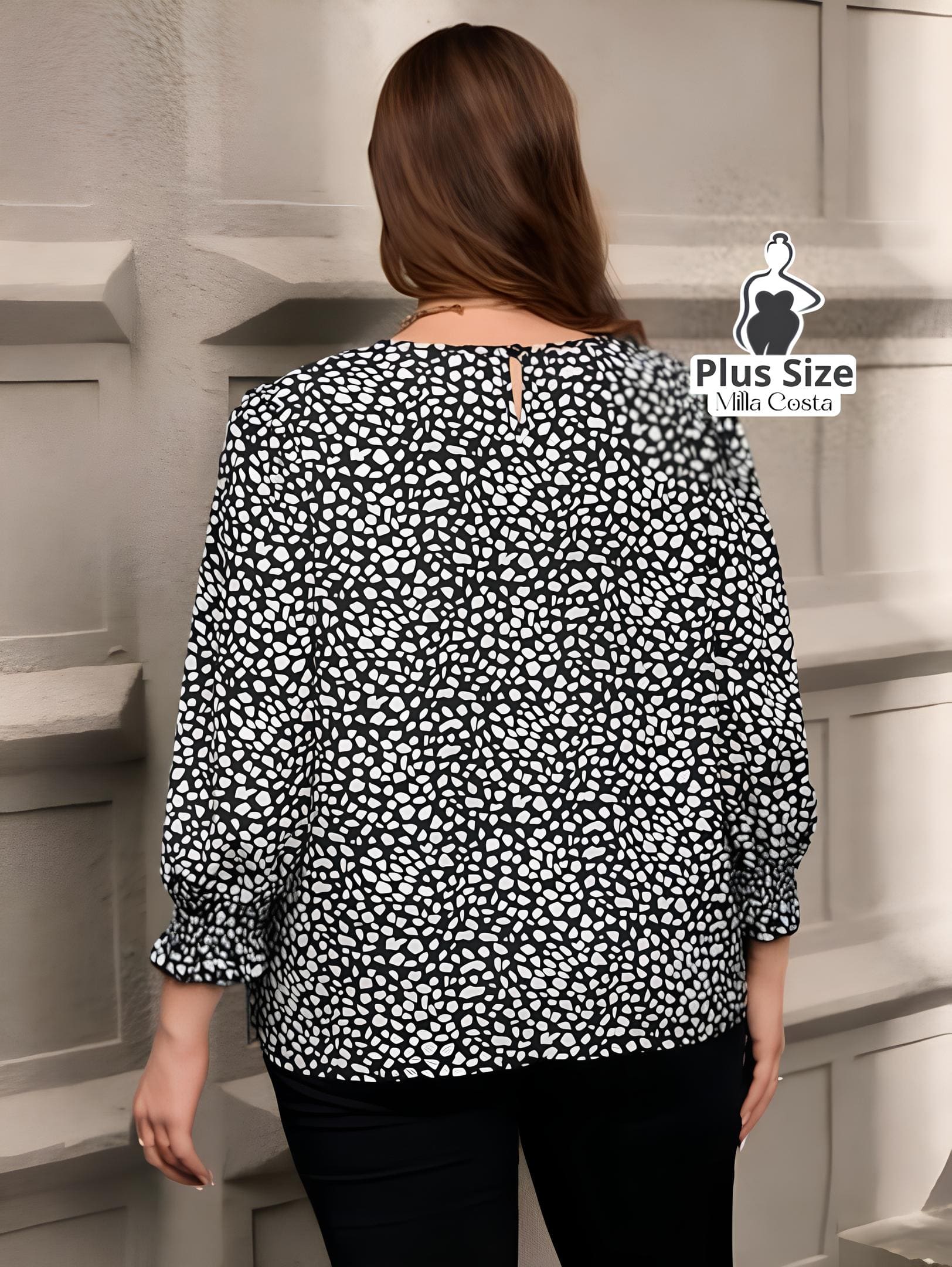 Blusa Estampada de Manga Bufante Plus Size