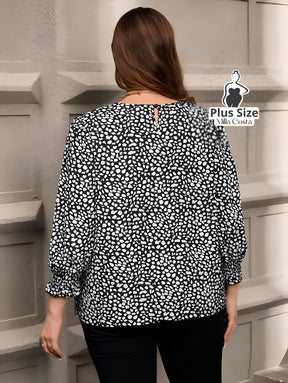 Blusa Estampada de Manga Bufante Plus Size