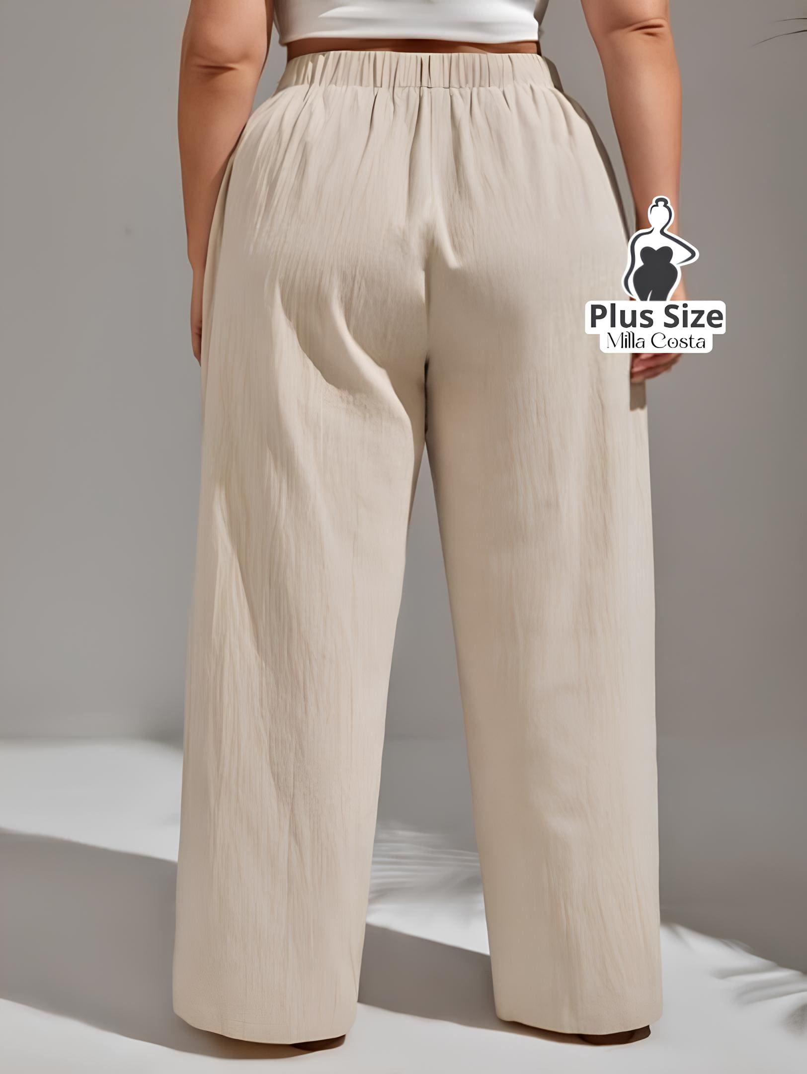 Calça Pantalona de Linho Com Fechamento Frontal Plus Size