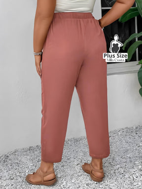 Calça de Cintura Alta Com Cordão Ajustável Plus Size