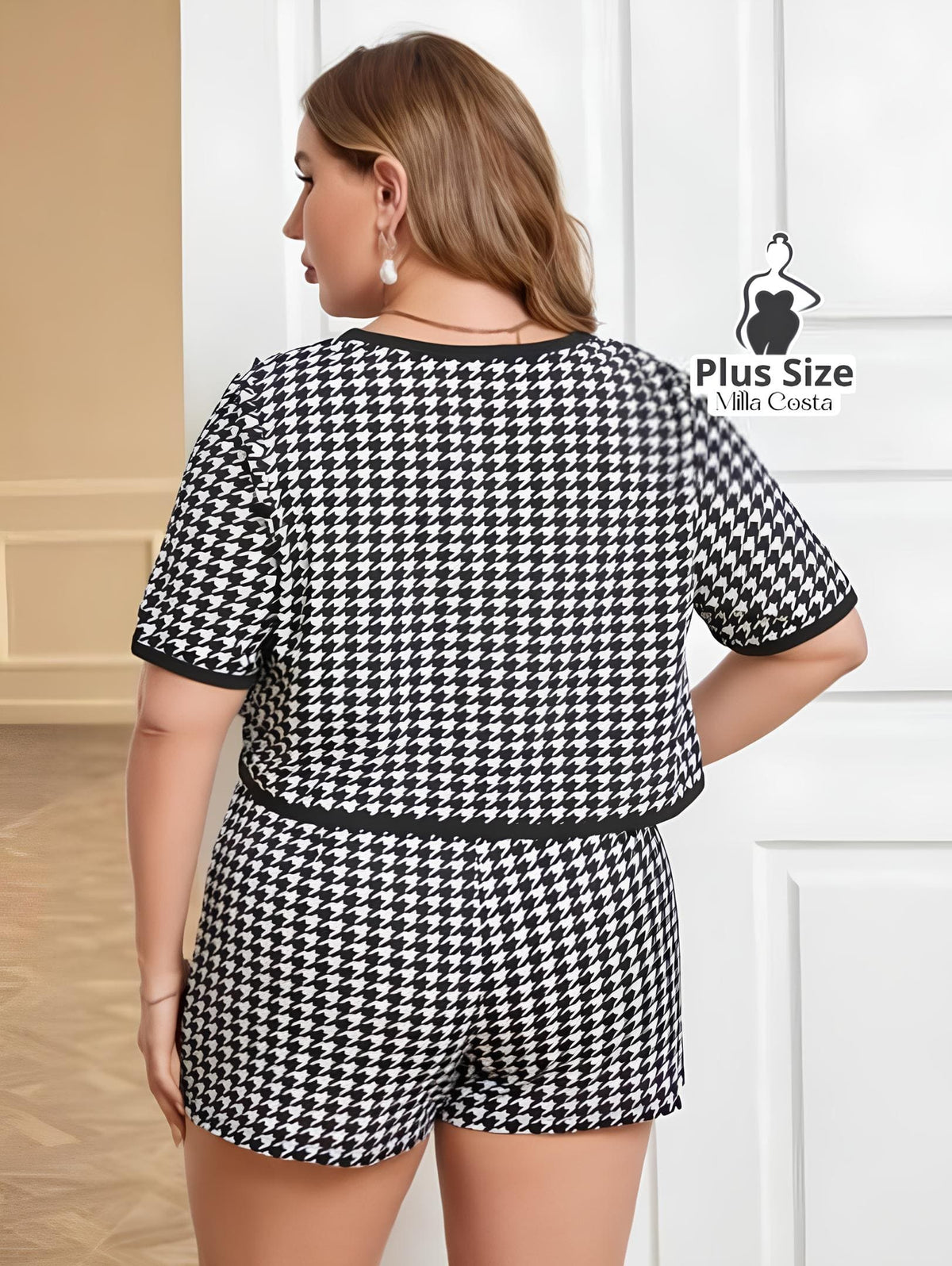 Conjunto Elegante De Alfaiataria Estampado Plus Size