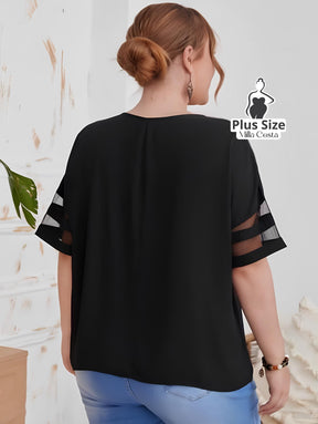 Blusa Básica Com Detalhe De Transparência Nas Mangas Plus Size