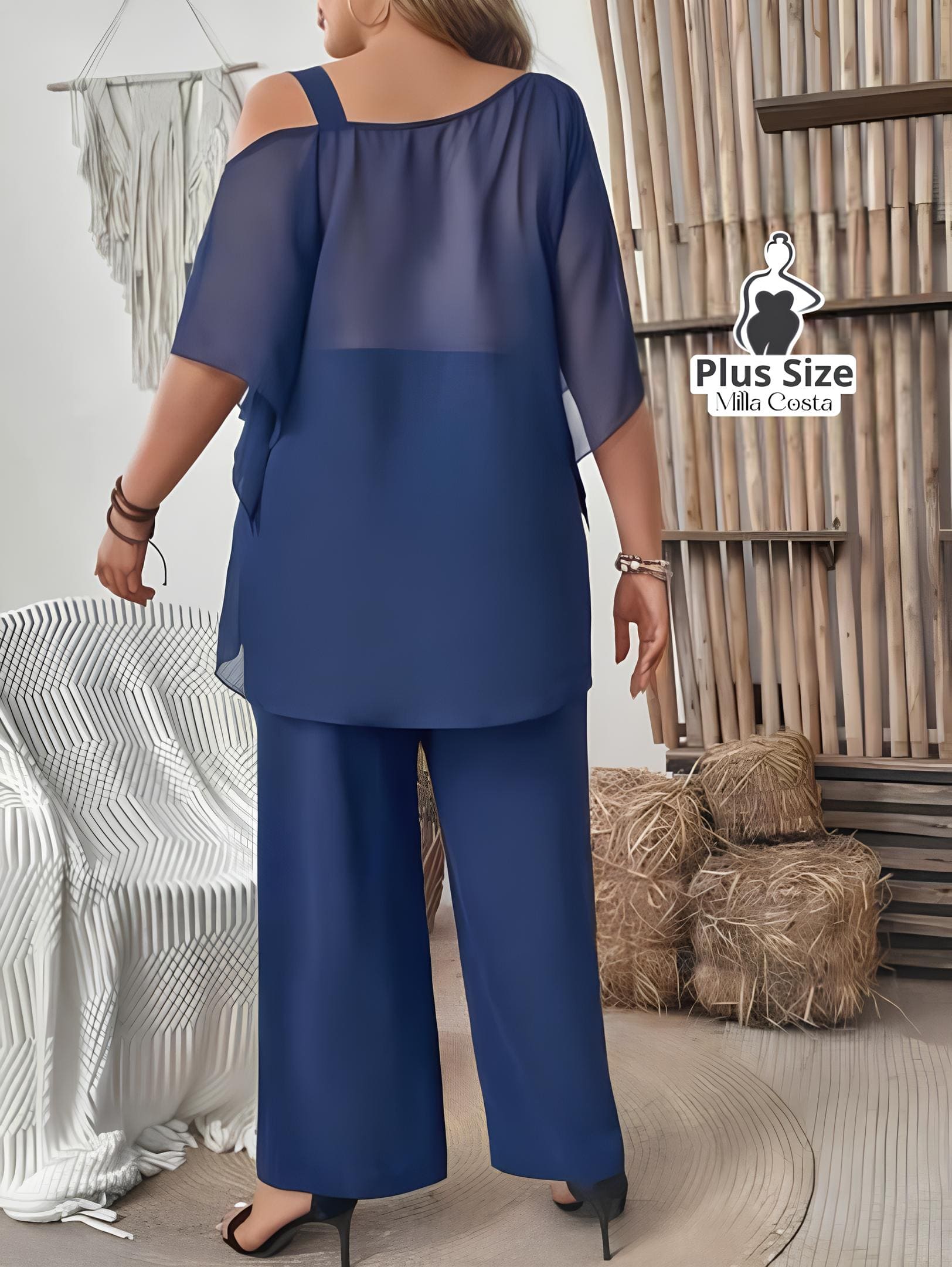 Conjunto Elegante De Camadas E Pantalona Plus Size