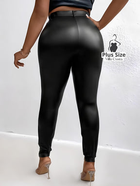 Calça Legging De Couro Sintético Plus Size