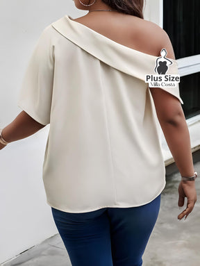 Blusa Ombro Caído Com Detalhe de Botão Plus Size