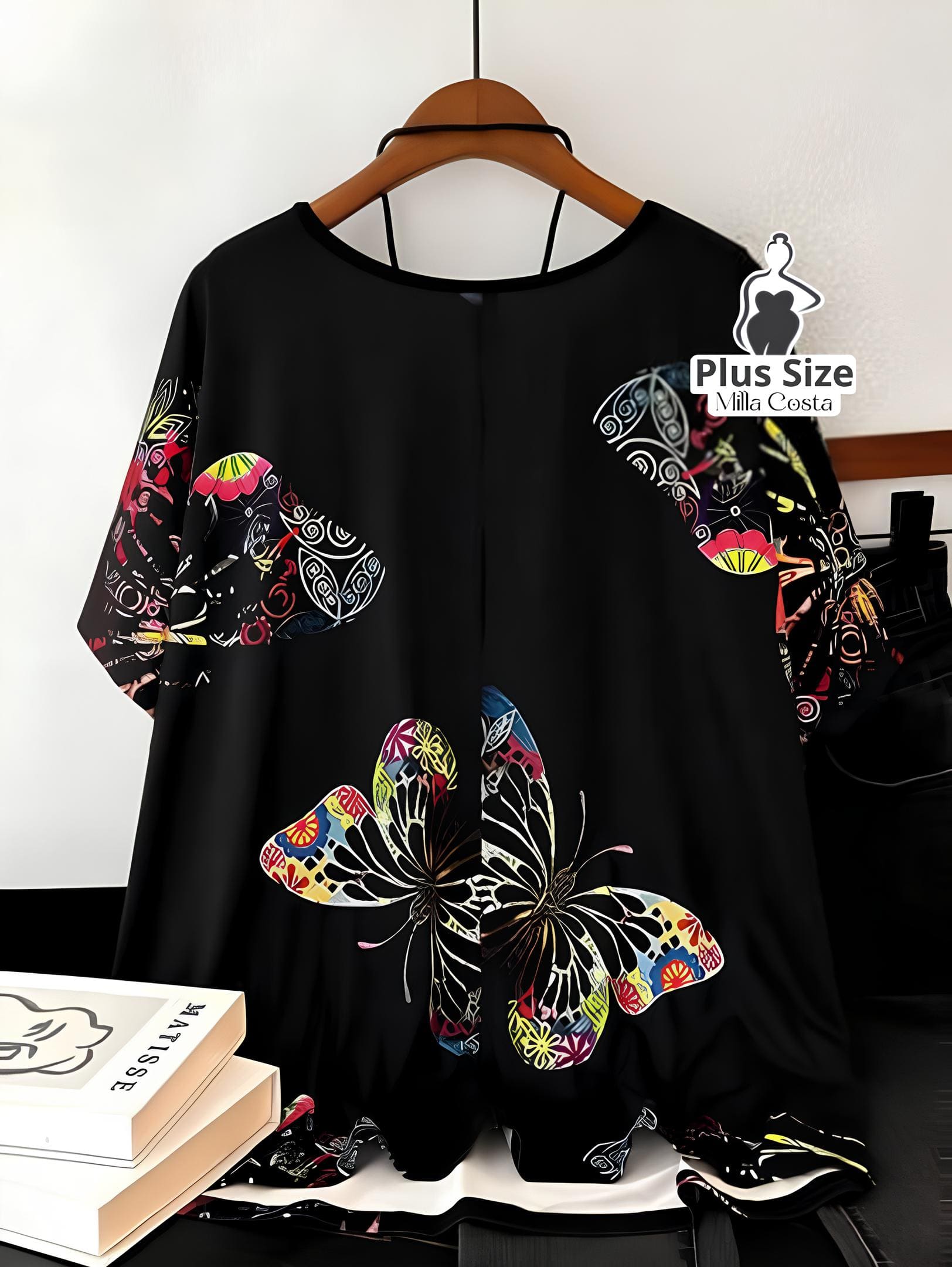 Blusa Estampada de Borboleta Com Caimento Solto Plus Size