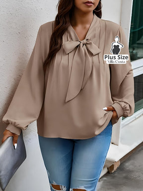 Blusa Com Laço e Manga Longa Elegante Plus Size