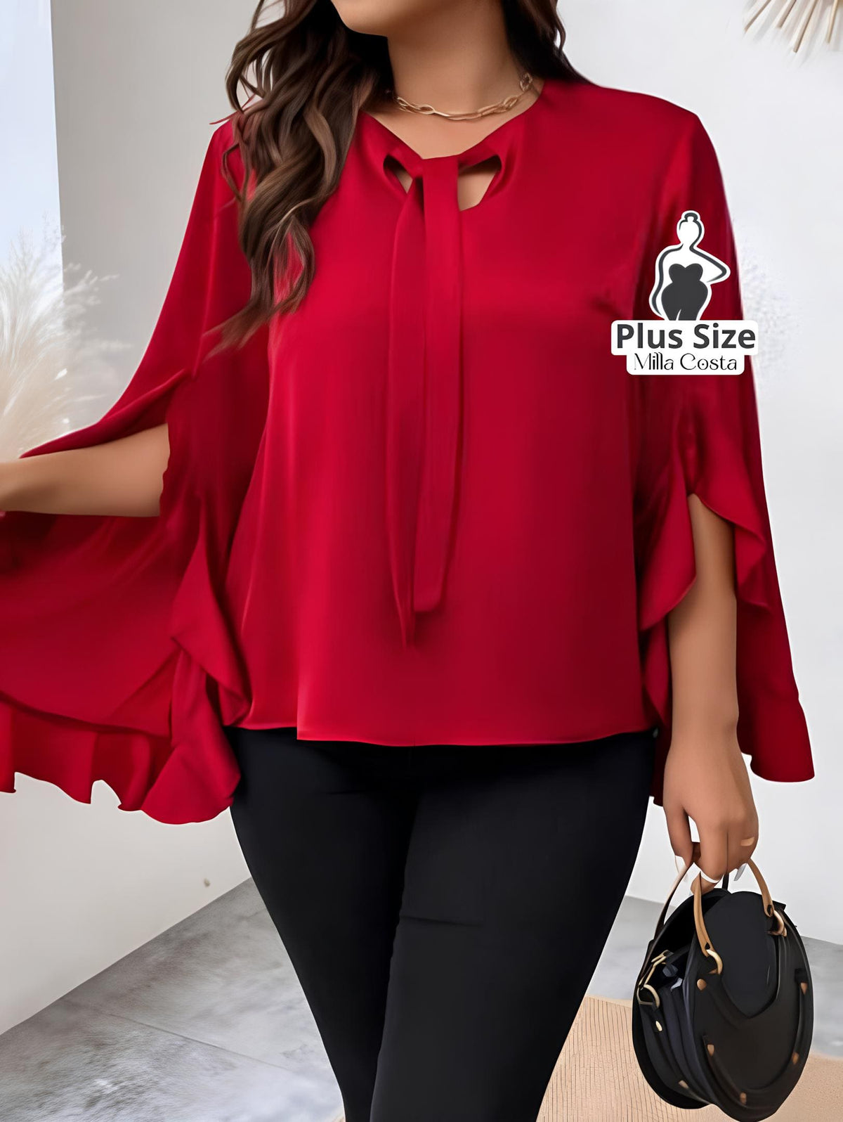 Blusa Com Laço E Mangas Fluidas Plus Size