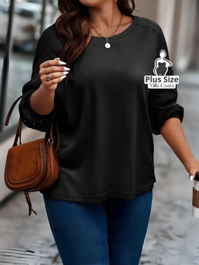 Blusa Casual Com Mangas Vazadas Em Tecido Plus Size