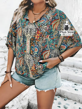 Blusa Estampada Boho Com Amarração Plus Size