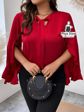 Blusa Com Laço E Mangas Fluidas Plus Size