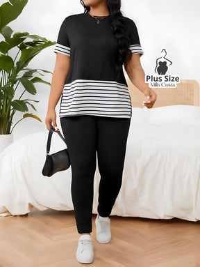 Conjunto Casual Com Detalhe de Listras Plus Size