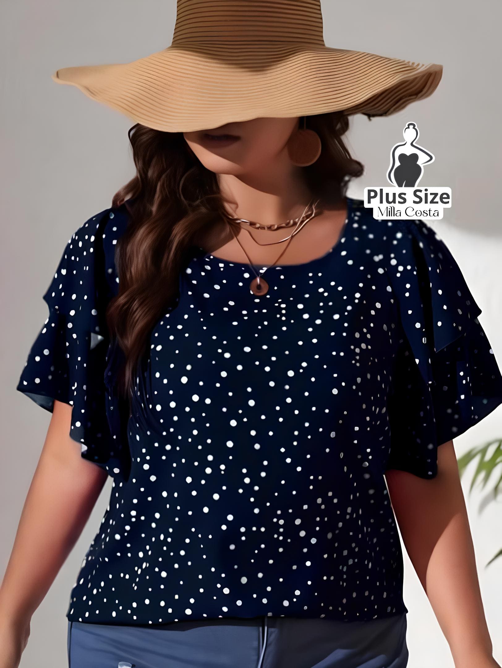 Blusa de Babados Com Estampa de Poás Plus Size