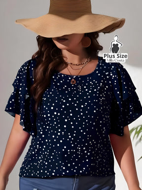 Blusa de Babados Com Estampa de Poás Plus Size