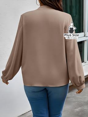 Blusa Com Laço e Manga Longa Elegante Plus Size