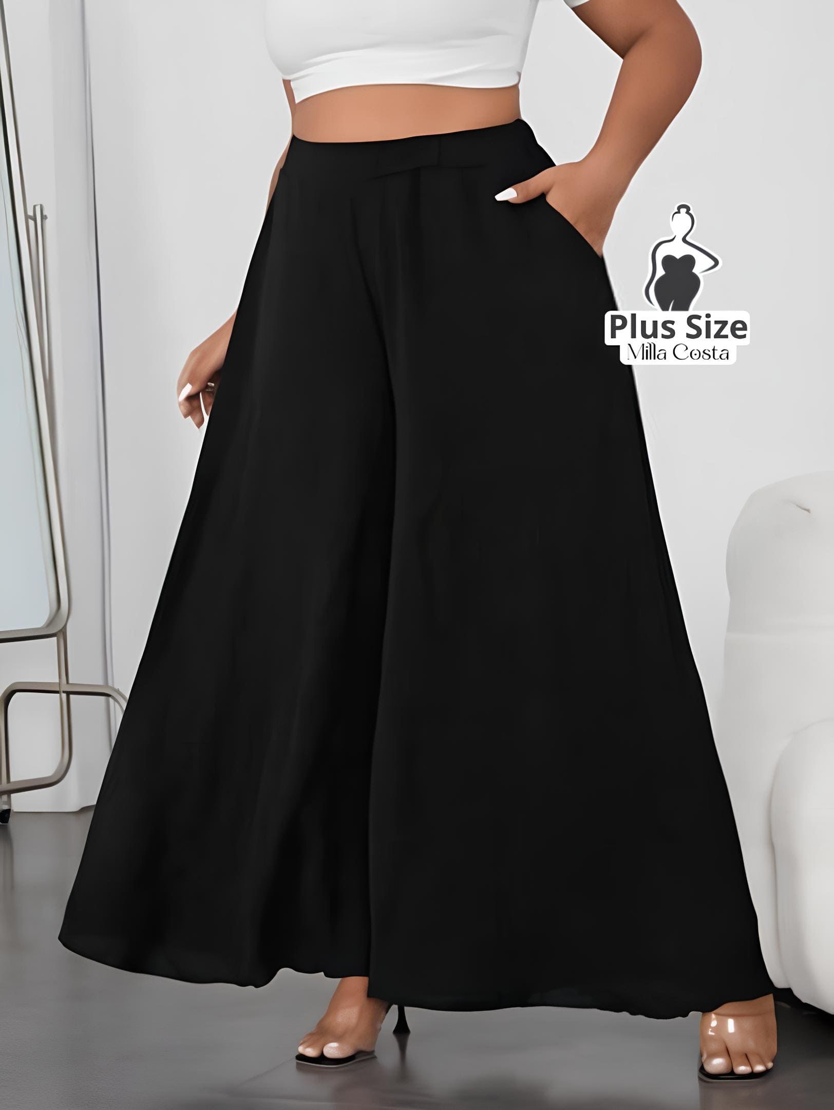 Calça Pantalona Preta Elegante Plus Size