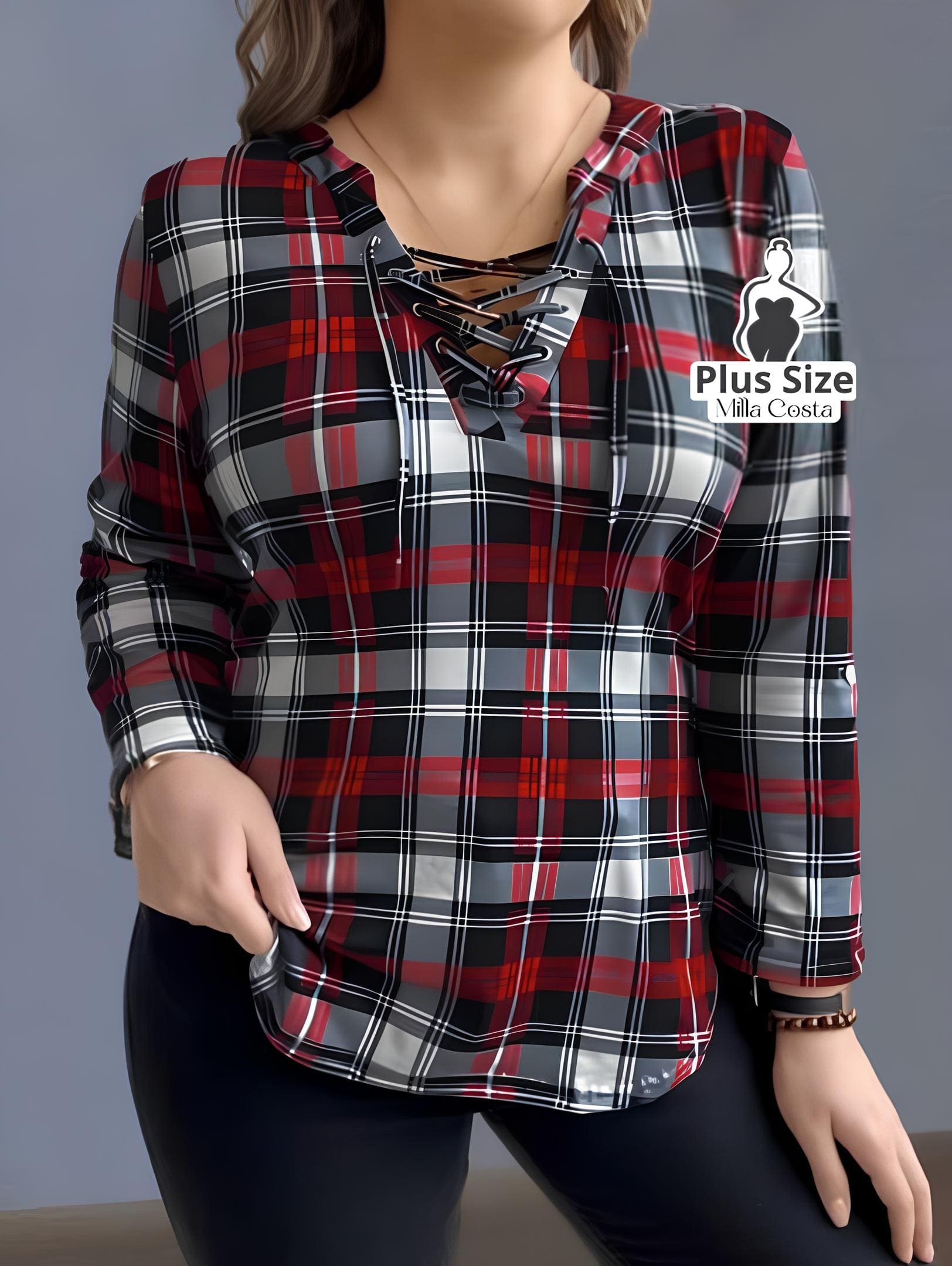 Blusa Xadrez Com Detalhe De Amarração Plus Size