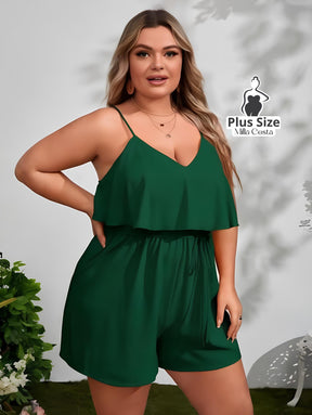 Macacão Curto Com Alças Finas Plus Size