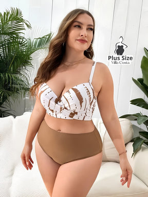 Conjunto De Biquíni Com Saída De Praia Estampada Plus Size