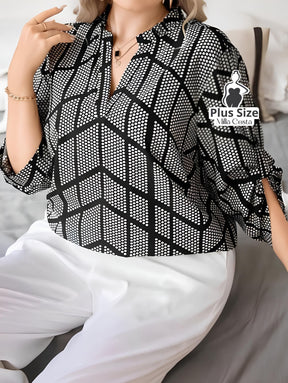 Blusa Elegante Estampada Com Detalhes Modernos Plus Size