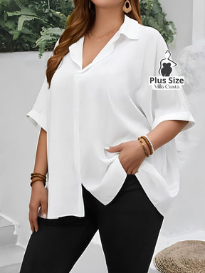 Camisa Social Com Mangas Dobradas Plus Size