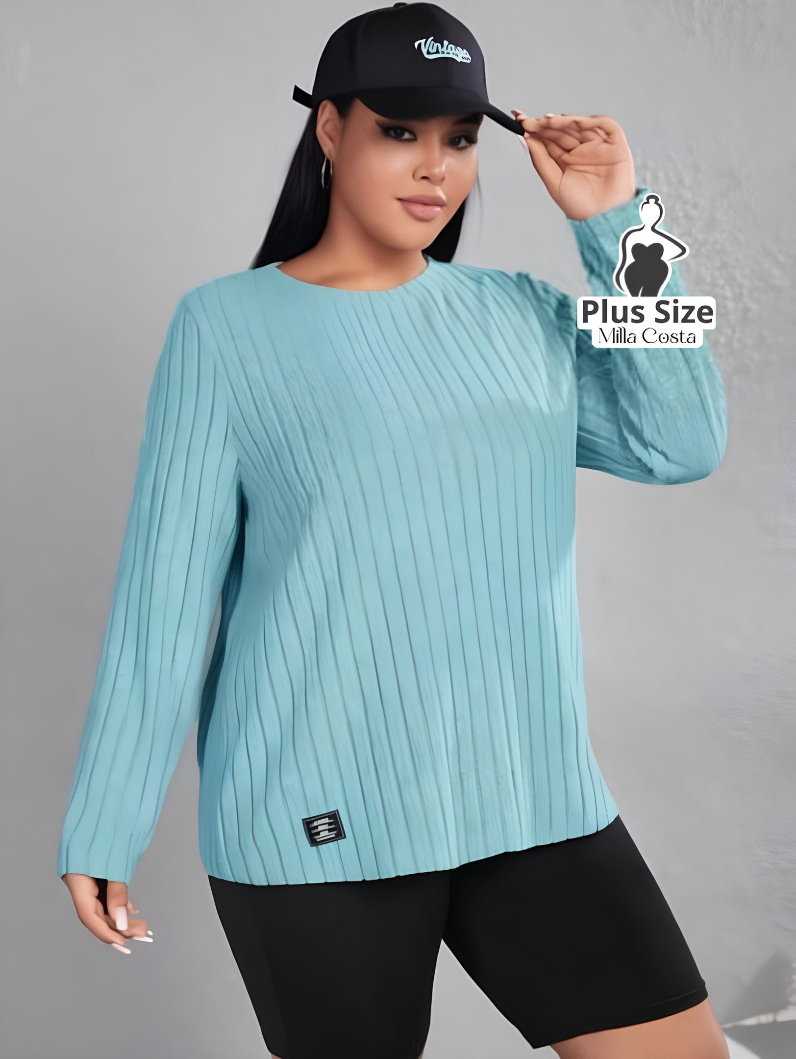 Blusa Canelada Casual Com Manga Longa Plus Size