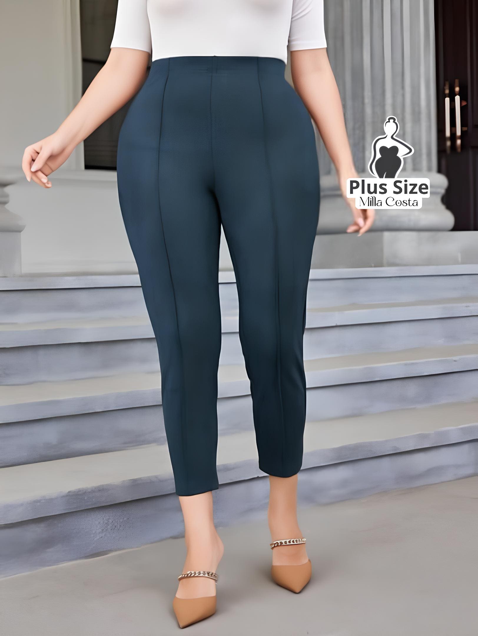 Calça De Cintura Alta Elegante Plus Size